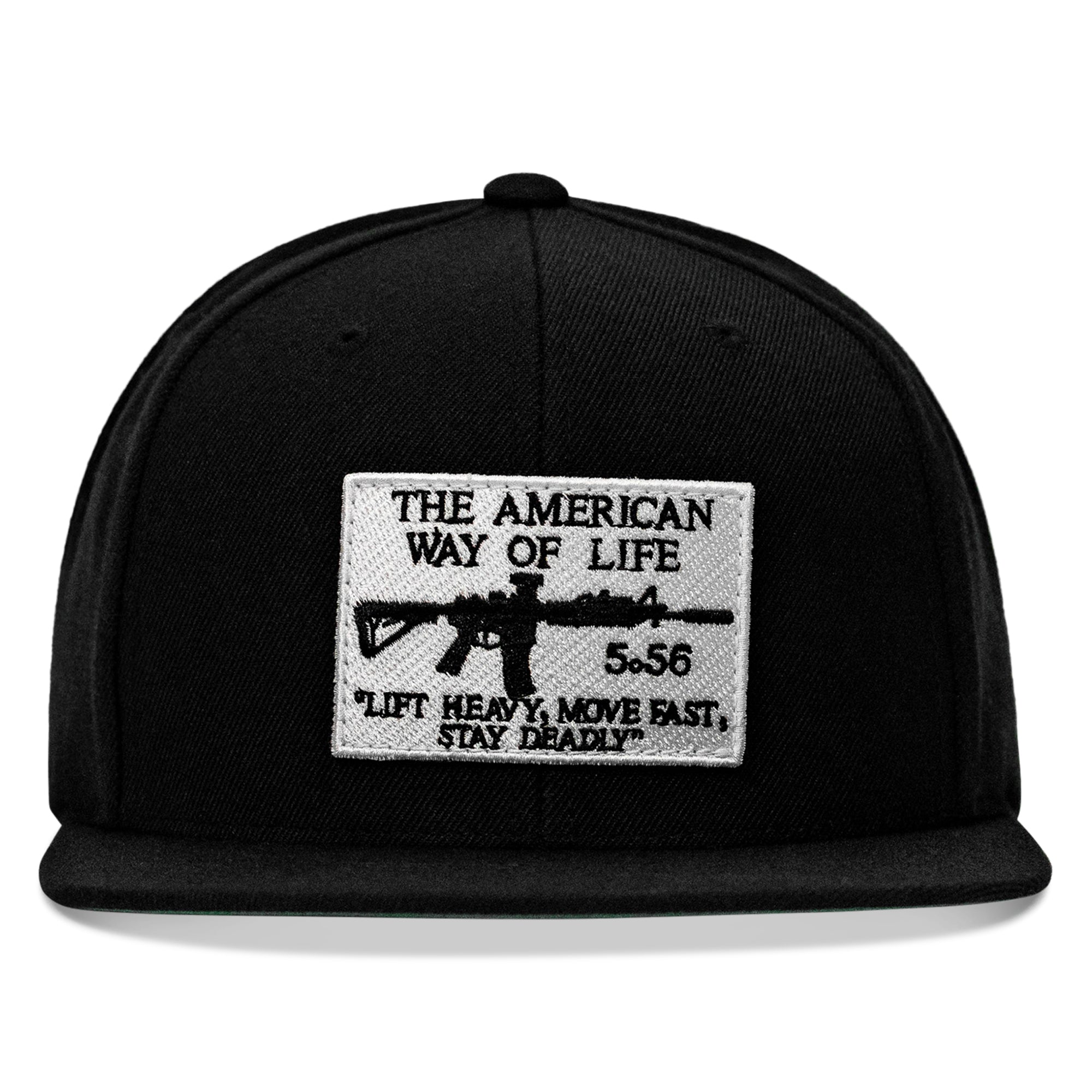 American Way Of Life 5.56 White Patch Flatbill SnapBack Hat COMBAT