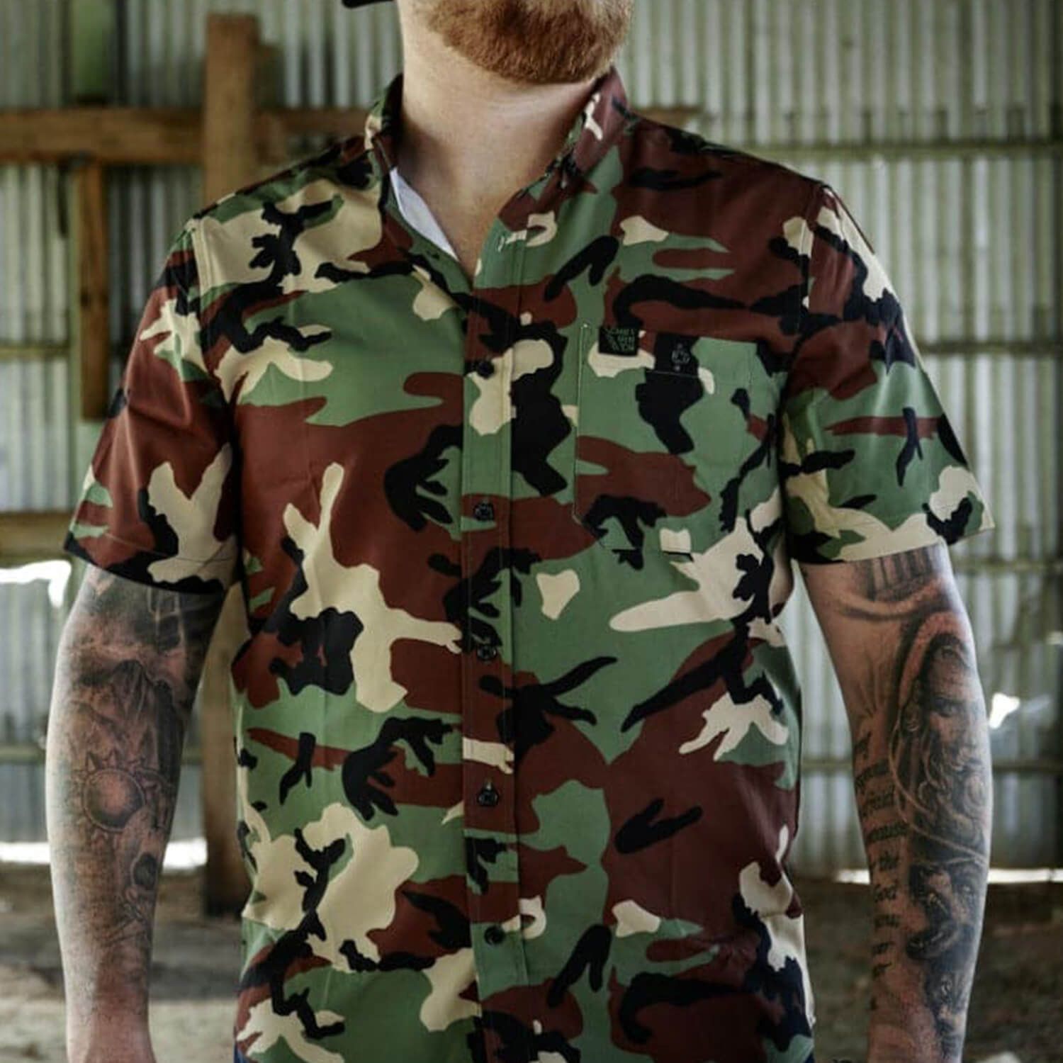 Men's | Light Weight Button Up Short Sleeve T-Shirt | BDU Camo | Combat Iron Apparel | Size Small Men's | Light Weight Button Up Short Sleeve T-Shirt | BDU Camo | Combat Iron Apparel | Size Small