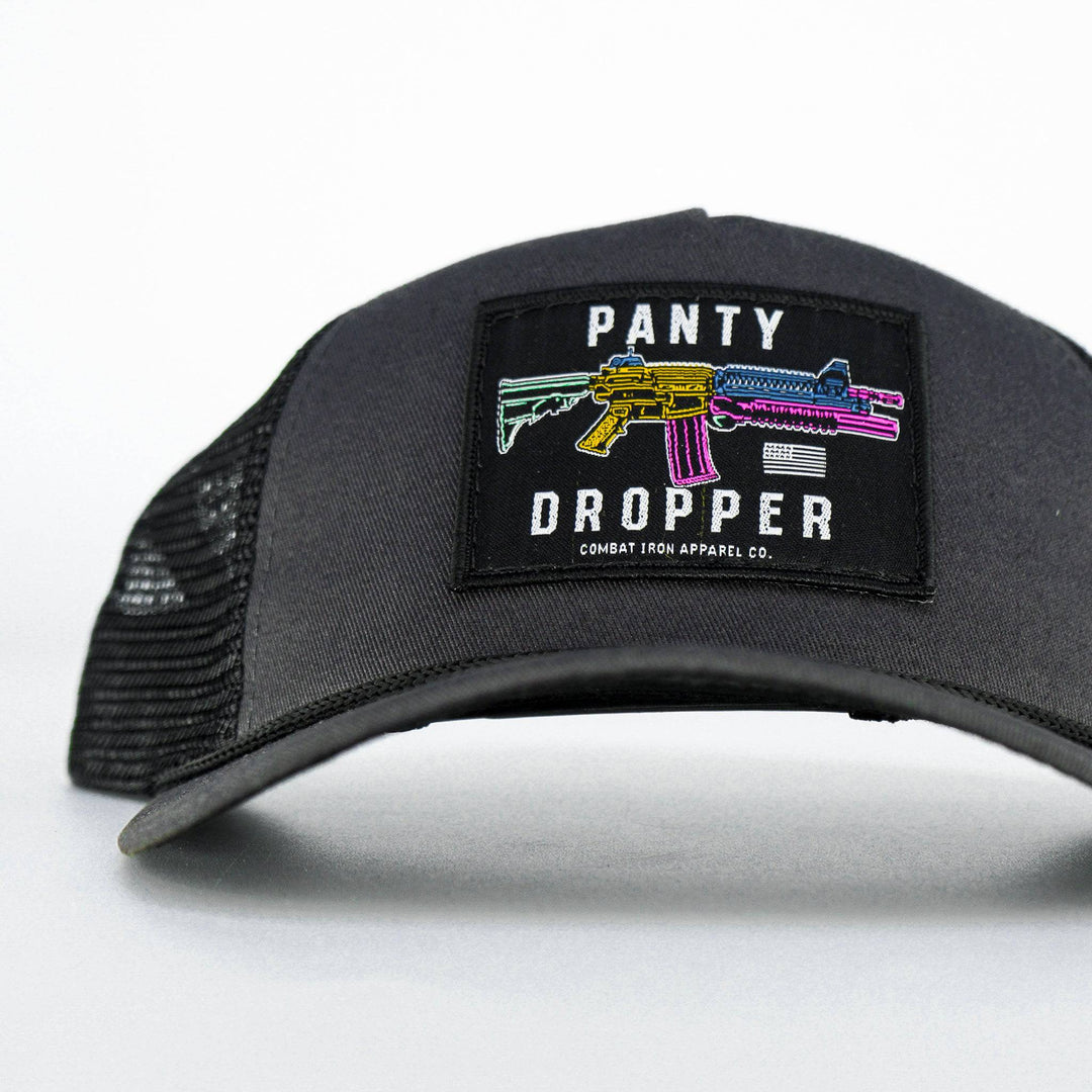 Panty dropper rifle patch retro rope snapback with mesh and camo on the front #color_gun-metal-gray-black