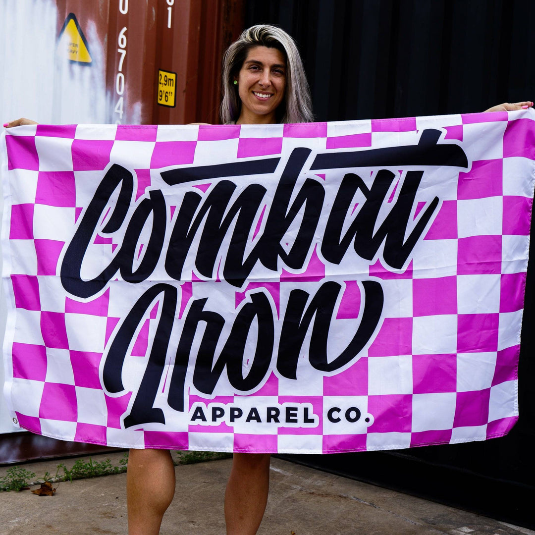 SCRIPT PINK CHECKERED EDITION FLAG | PINK - Combat Iron Apparel Co.