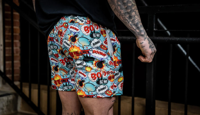 man in combat iron apparel workout shorts