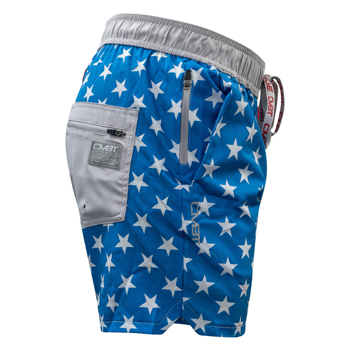 Men's workout shorts perfect for weight lifting and swimming. #color_american-flag