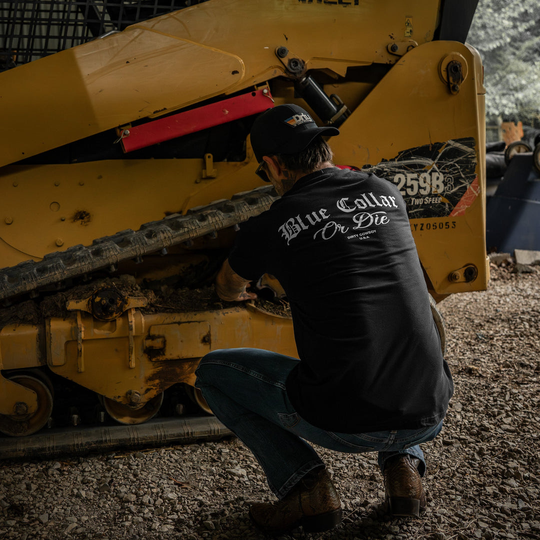 Blue Collar Or Die Men's T-Shirt - DIRTY COWBOY MFG #color_black