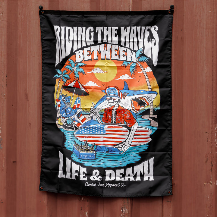Riding The Waves Between Life & Death Beach Day 3' X 4' Wall Flag