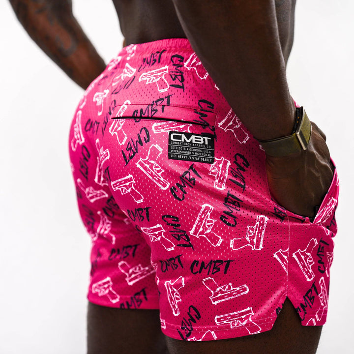 Men’s above the knee lifestyle shorts with mesh #color_pink-cmbt-pistols