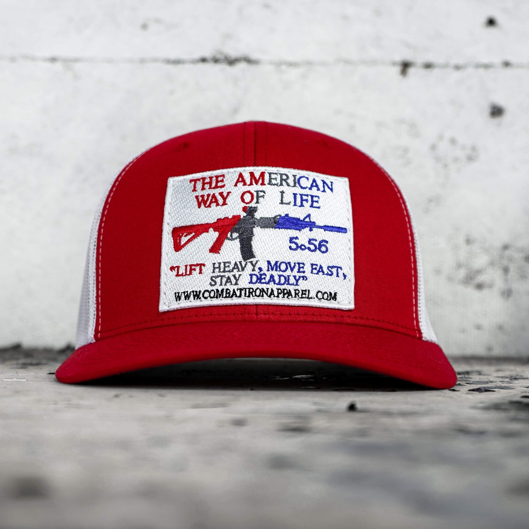 AWOL - American way of life 5.56 white patch edition, mid-profile mesh snapback cap  #color_red-white