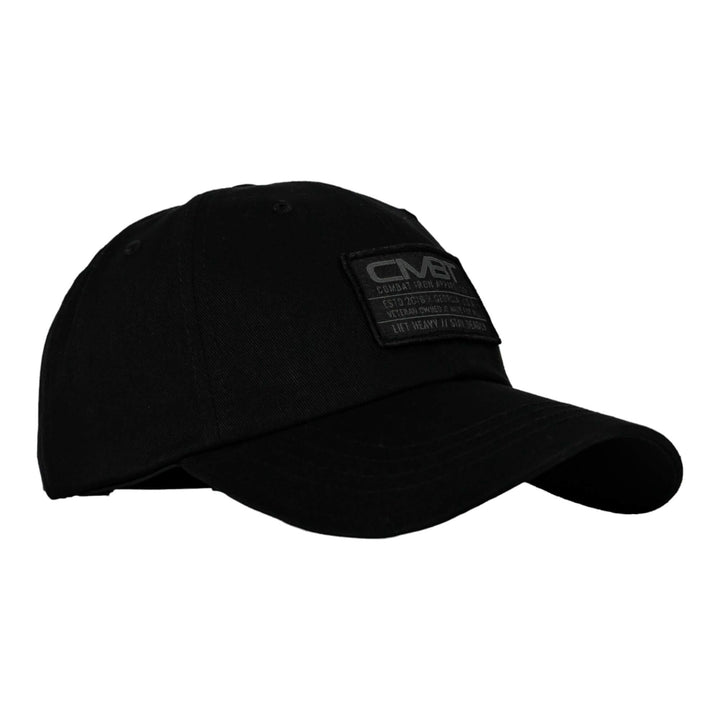 CMBT subdued tactical woven patch dad hat in dark camo print #color_black