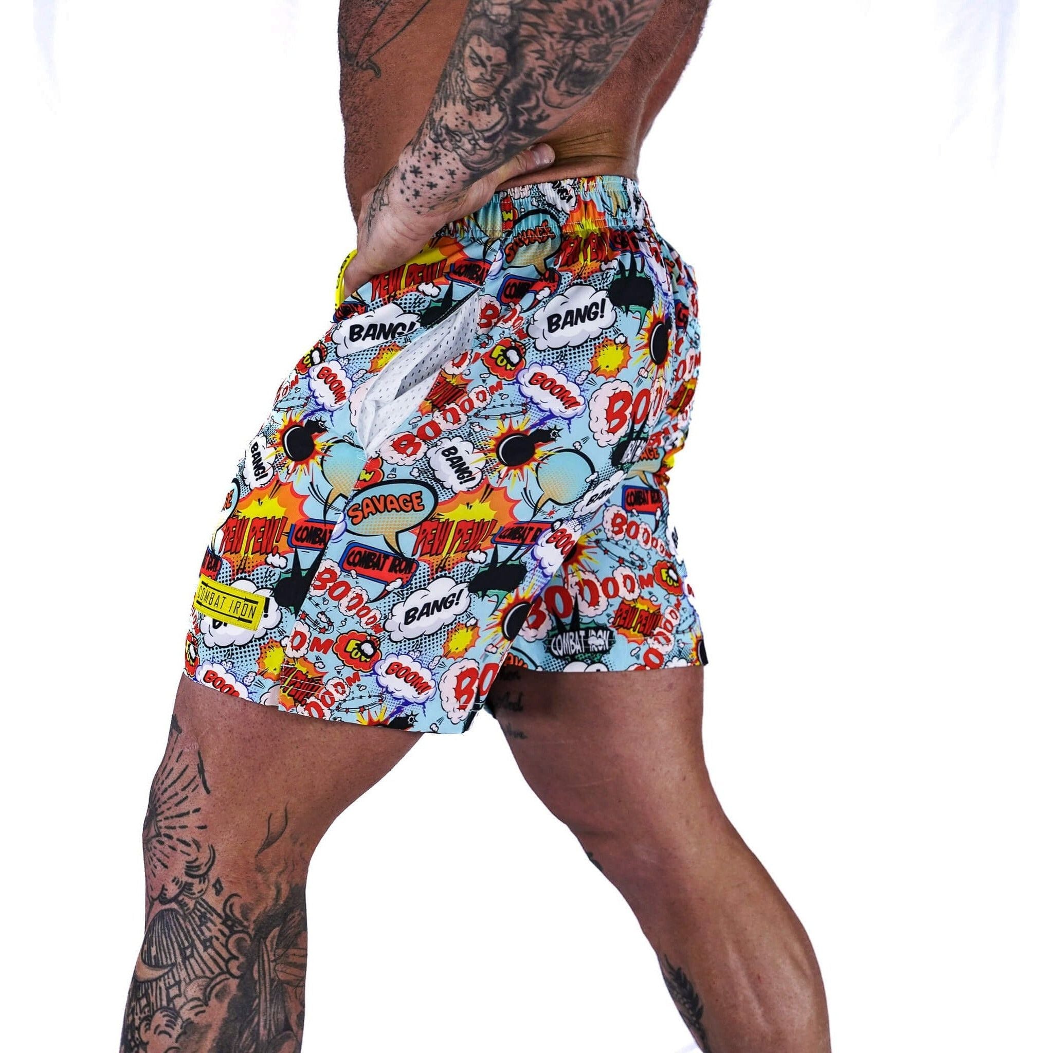 Men’s performance training shorts V3, in turquoise #color_comic-book