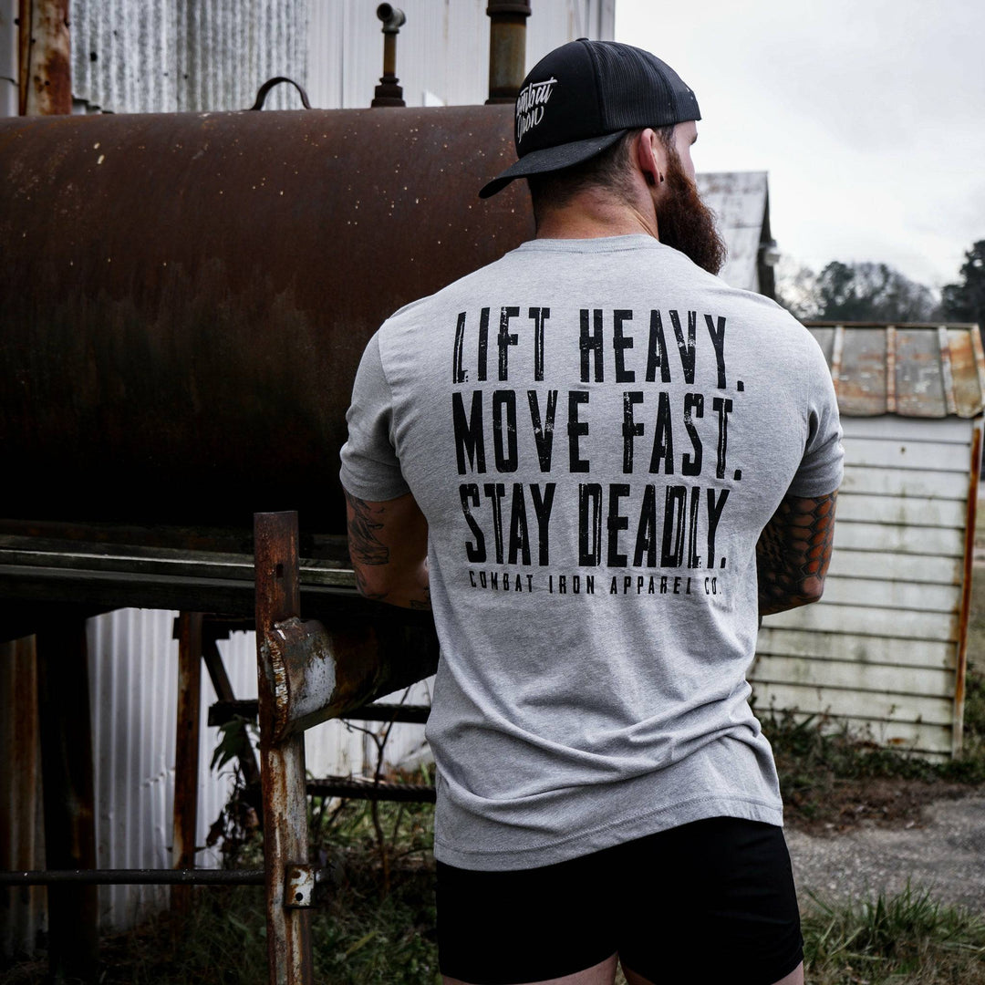 Lift heavy. Move fast. Stay deadly. Men’s t-shirt  #color_gray