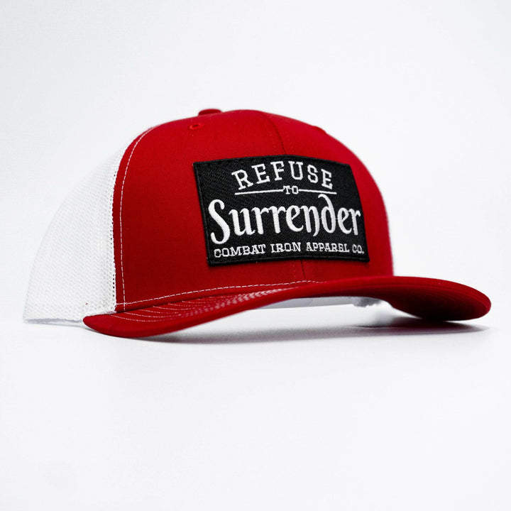 Refuse to surrender, mid-profile mesh snapback hat #color_red-white