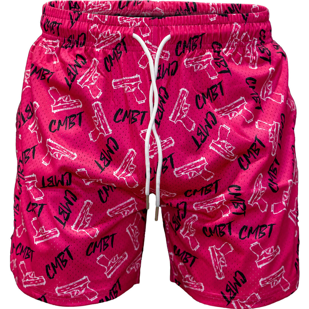 Men’s above the knee lifestyle shorts with mesh #color_pink-cmbt-pistols