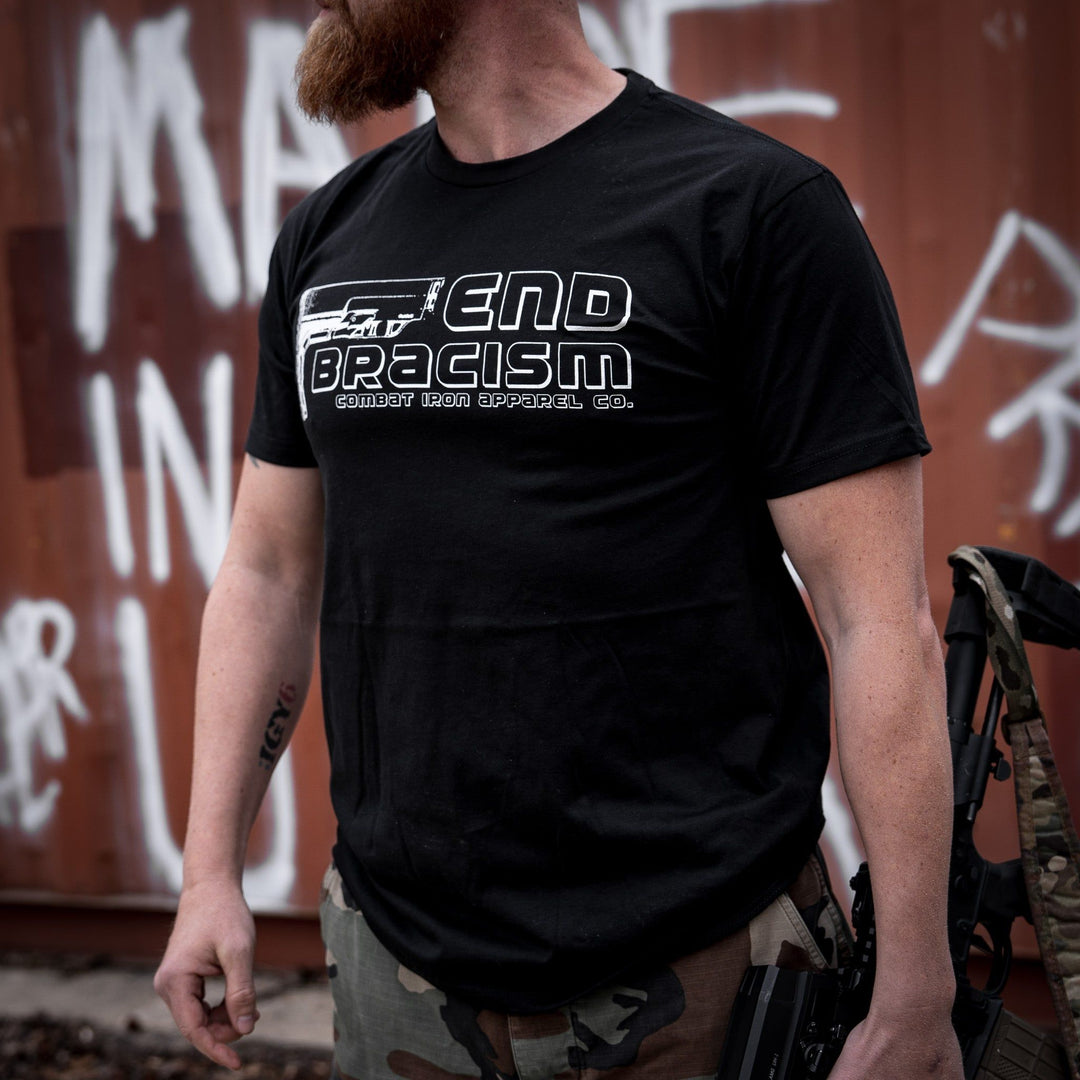 Men’s t-shirt with the words “End bracism” in the front #color_black