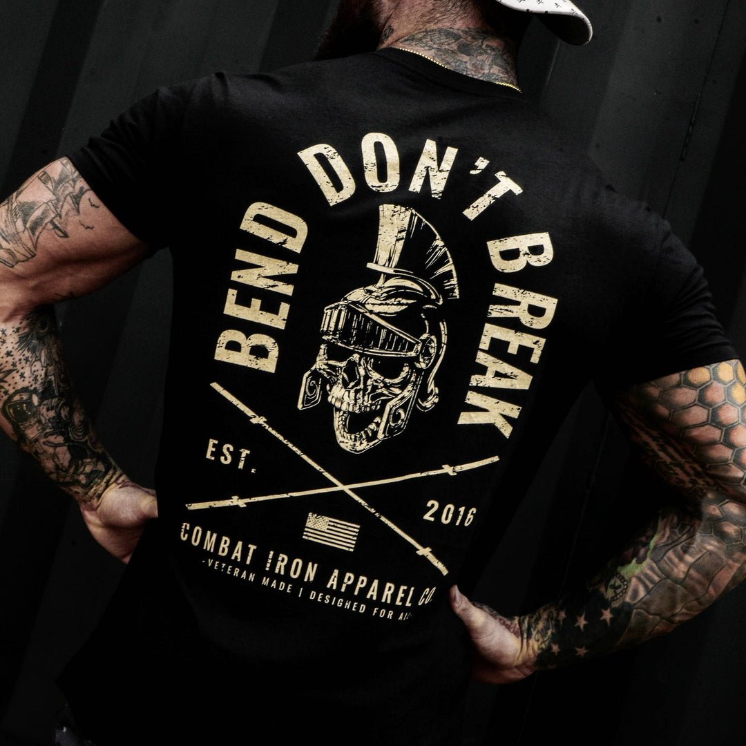 Men’s t-shirt with the words “Bend, don’t break”  #color_black