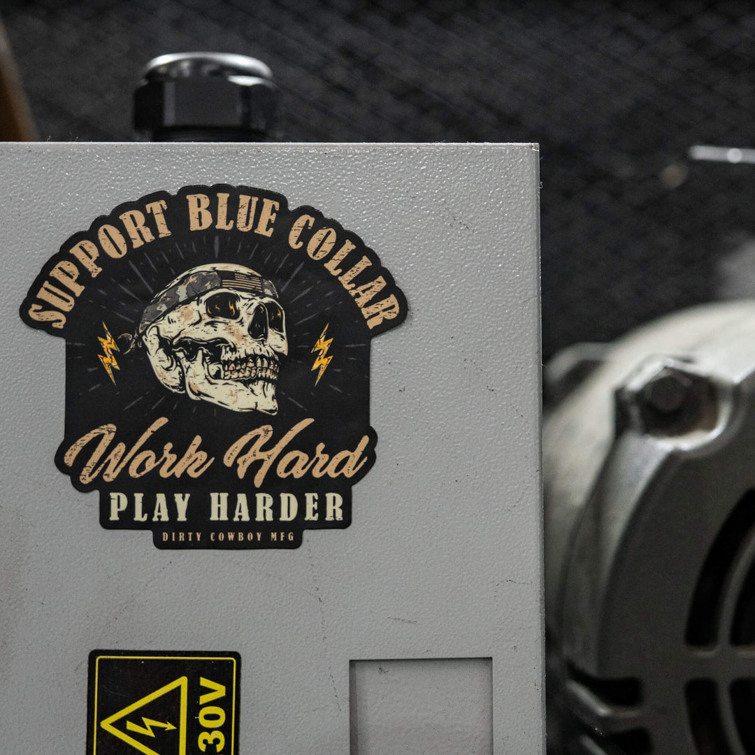 Work Hard Play Harder Blue Collar Decal