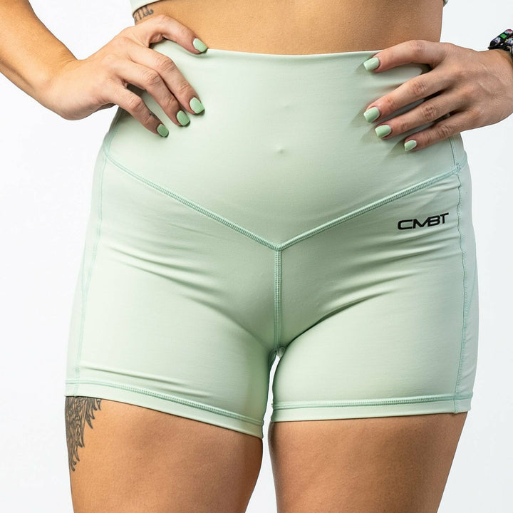 Ladies' luxe high-waisted shorts for women, all mint with the CMBT logo #color_mint