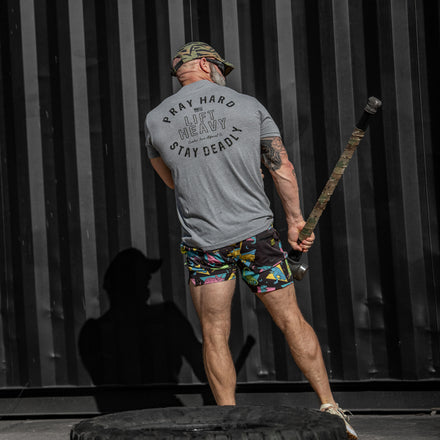 Pray Hard. Lift Heavy. Stay Deadly. Men's T-Shirt