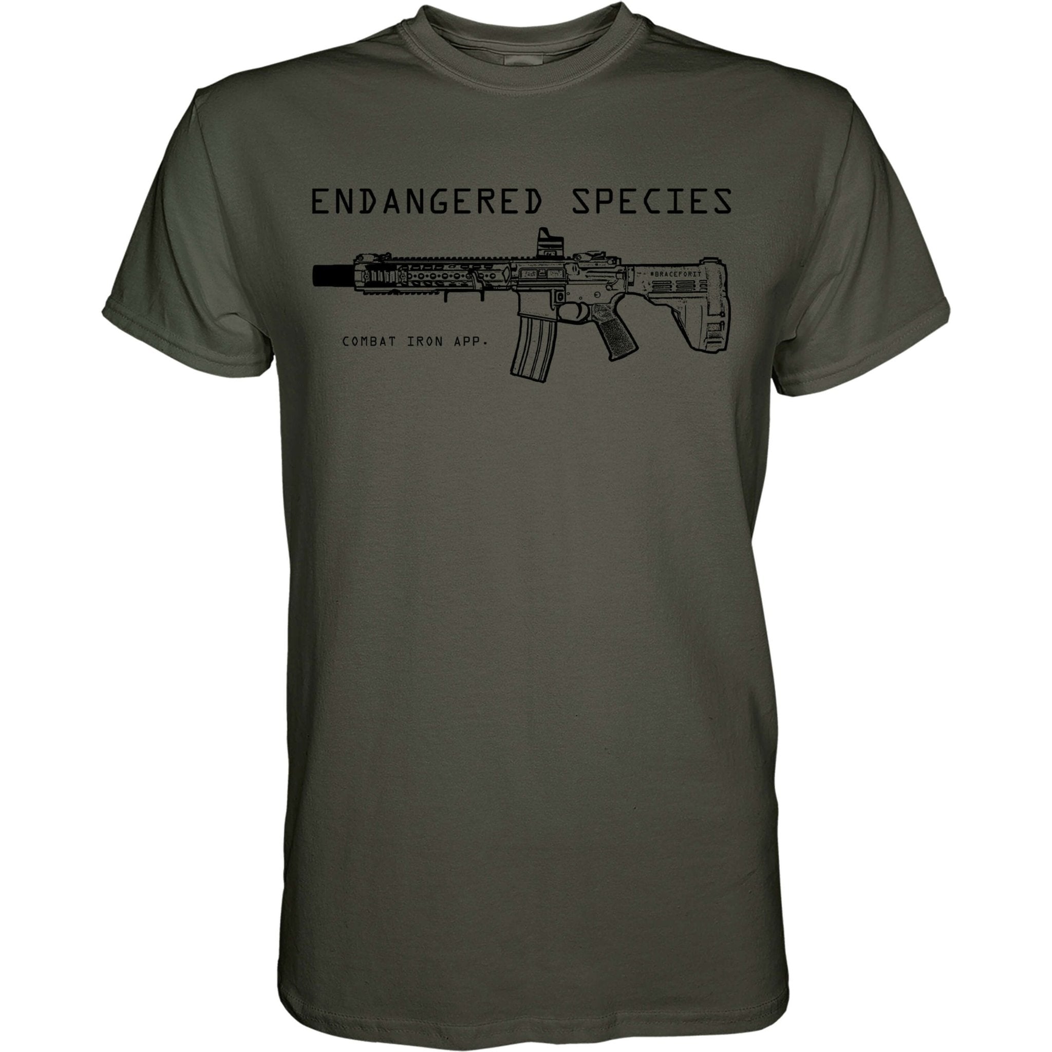 Endangered species with a rifle on it men’s t-shirt in military-green #color_military-green