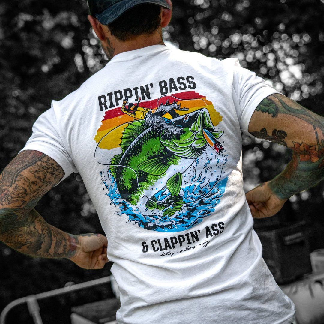 Rippin' Bass & Clappin' Ass Men's T-Shirt - DIRTY COWBOY MFG #color_white