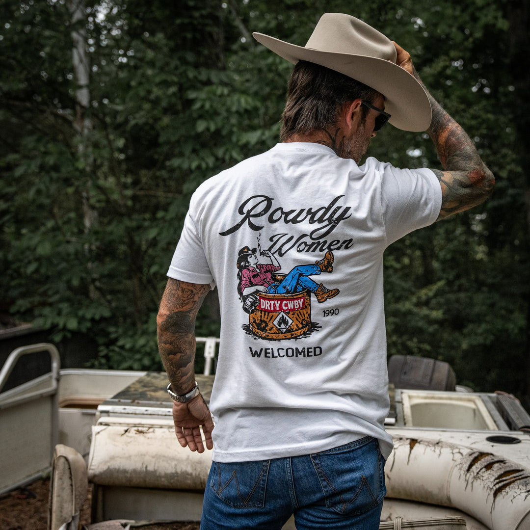 Rowdy Women Welcomed Men's T-Shirt - DIRTY COWBOY MFG #color_white