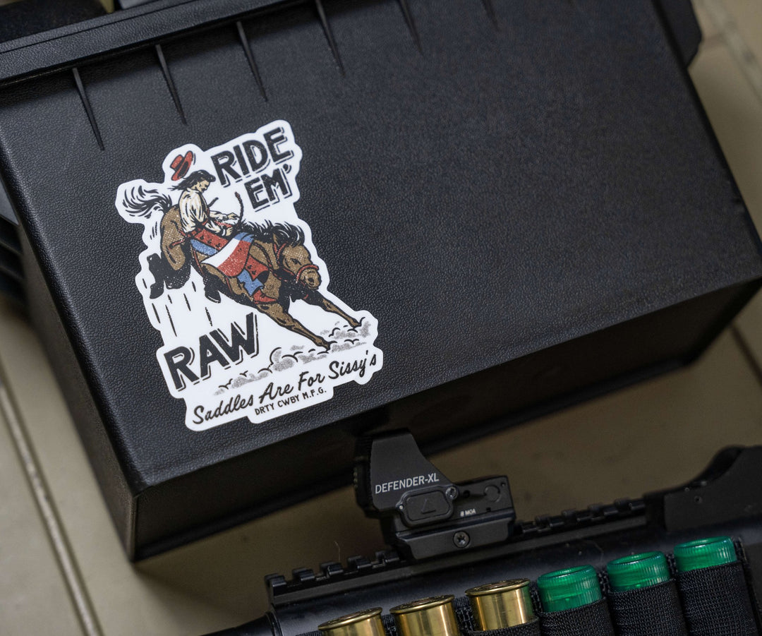 Ride 'Em Raw Dirty Cowboy Decal Sticker - Combat Iron Apparel Co.