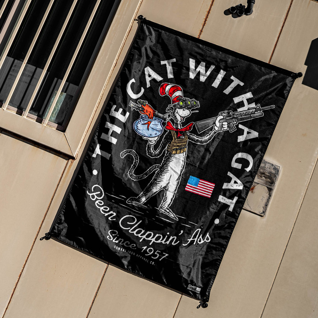 Cat With A Gat 3'x5' Flag - Combat Iron Apparel Co.