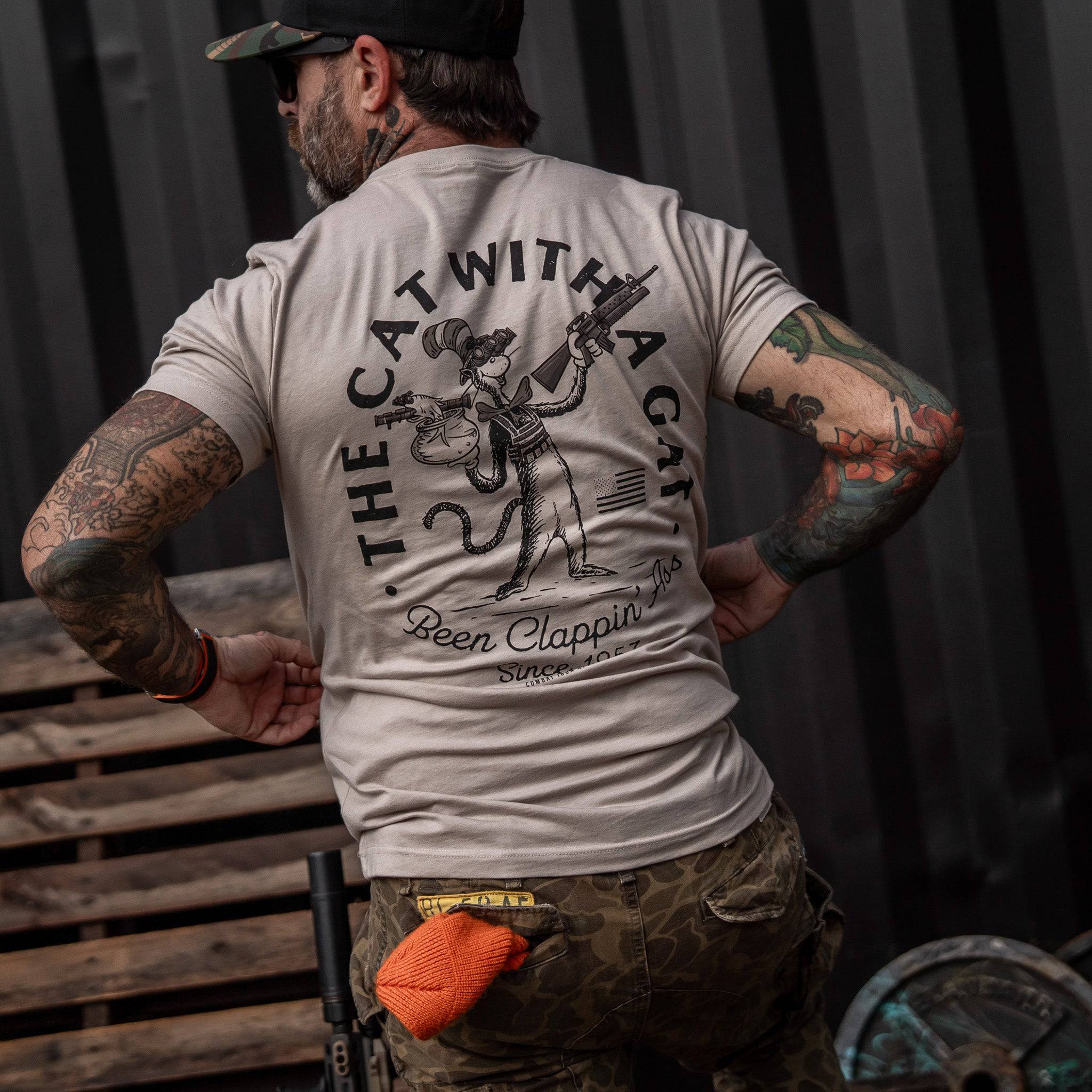 Cat With A Gat Remix Men's T-Shirt | Combat Iron Apparel Co.