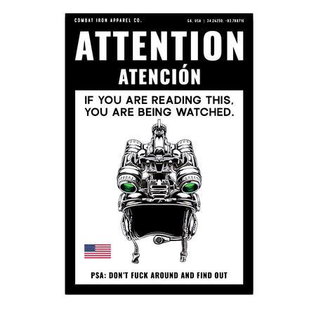 Attention You Are Being Watched Decal Sticker - Combat Iron Apparel Co.