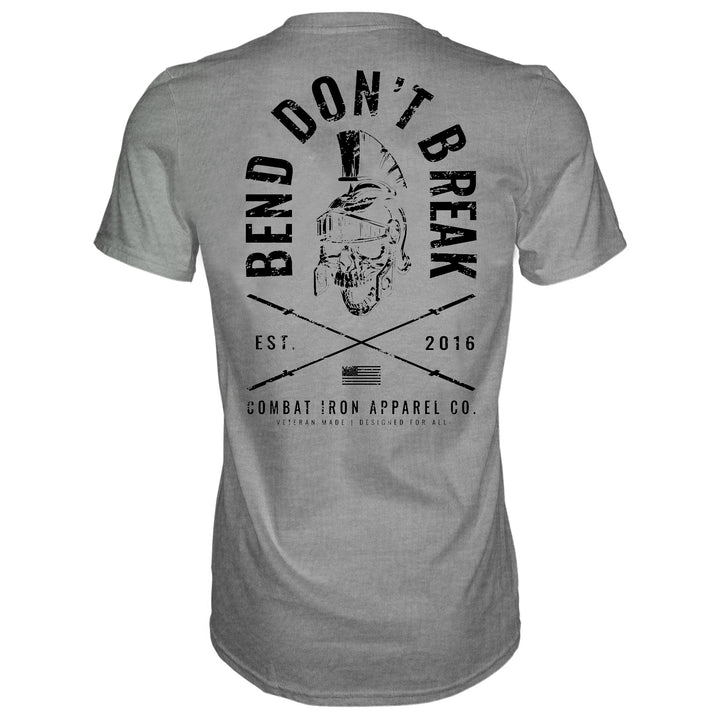 Men’s t-shirt with the words “Bend, don’t break” #color_gray-black