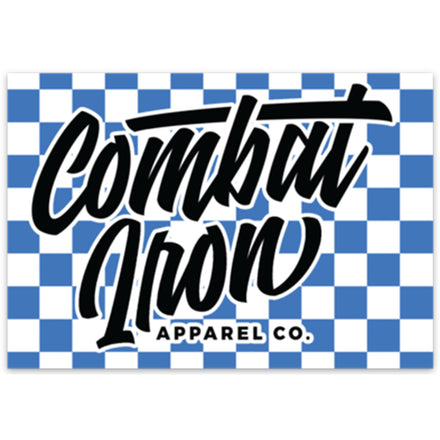 BLUE CHECKERED COMBAT IRON SCRIPT ALL WEATHER DECAL - Combat Iron Apparel Co.