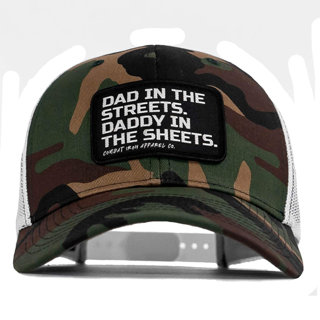 Dad In The Streets. Daddy In The Sheets. Black Patch Snapback Hat