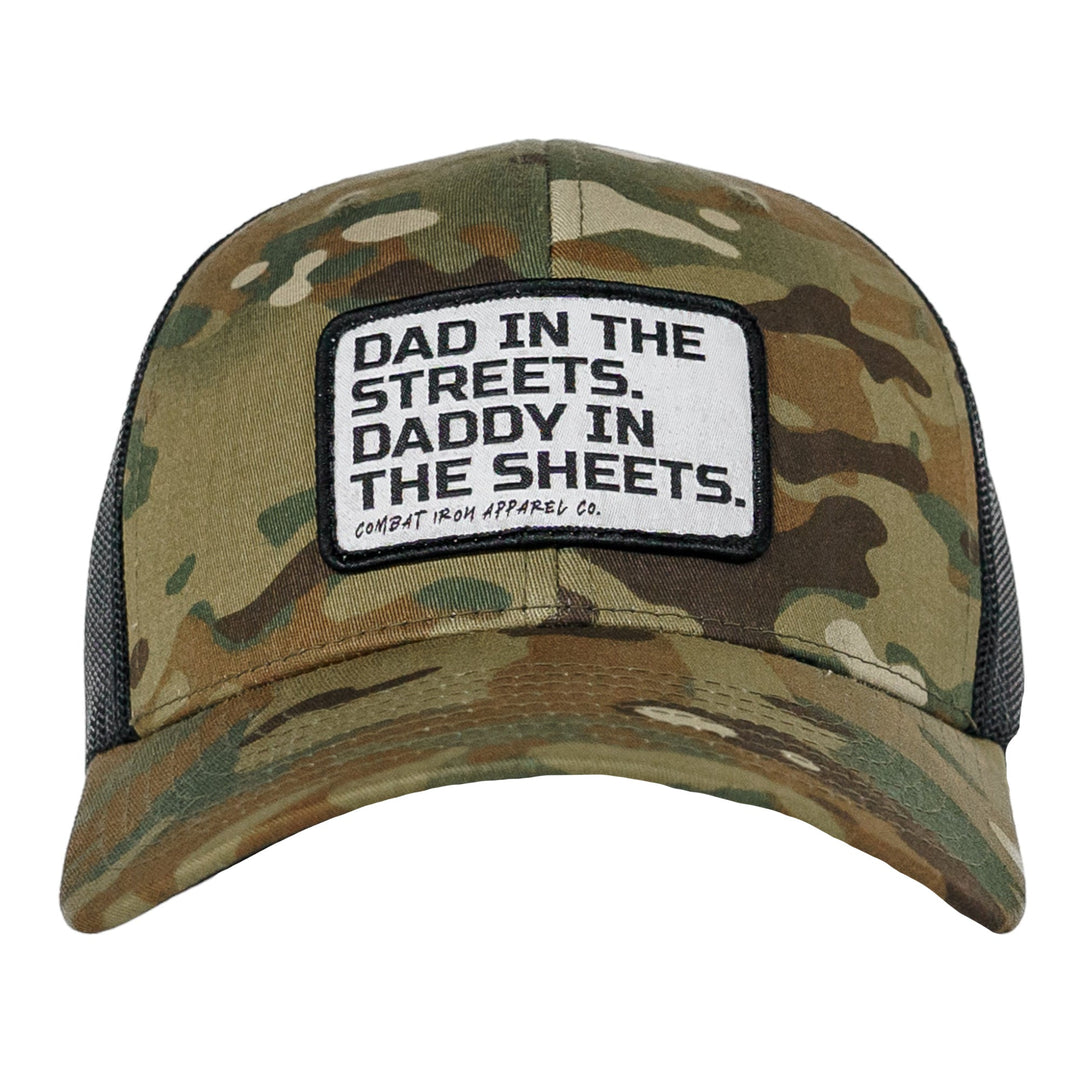 Dad In The Streets. Daddy In The Sheets. White Patch Snapback Hat