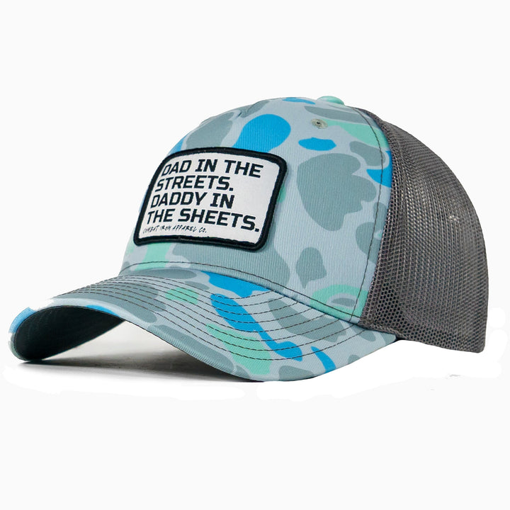 Dad In The Streets. Daddy In The Sheets. White Patch Snapback Hat