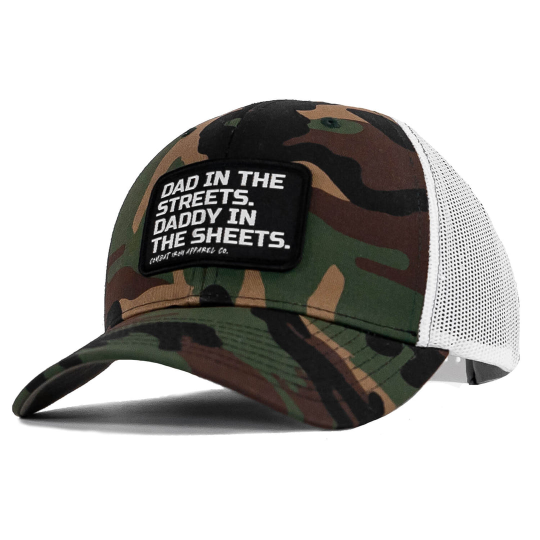 Dad In The Streets. Daddy In The Sheets. Black Patch Snapback Hat