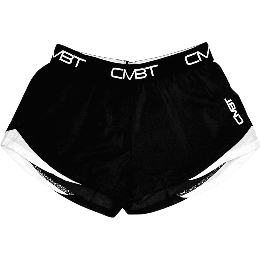 CMBT cross-training ladies’ shorts, all black with the CMBT logo in white #color_black