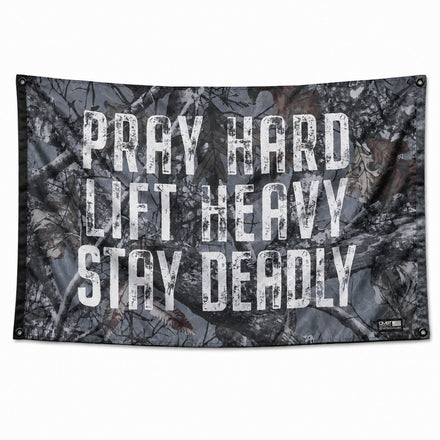 Pray Hard. Lift Heavy. Stay Deadly. 3' x 5' Flag