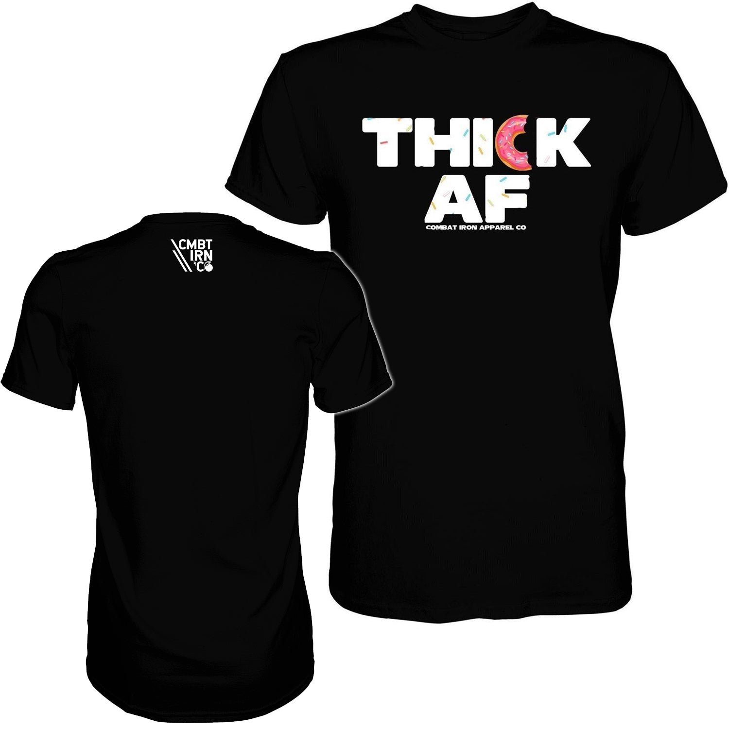 Thick AF donut edition, men’s t-shirt in all black with white and pink design #color_black