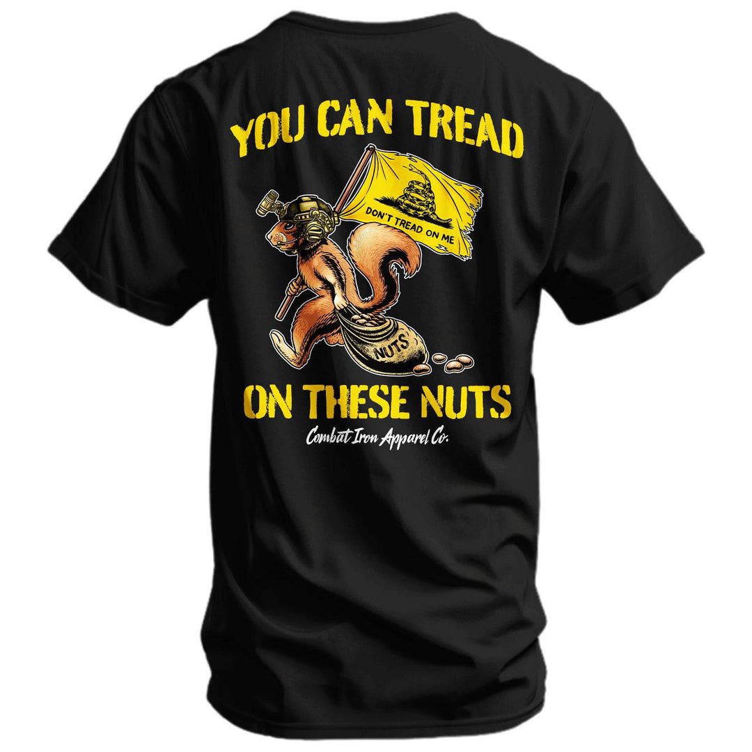 Tread On These Nuts Patriotic Men's T-Shirt [Black, White & Tan]