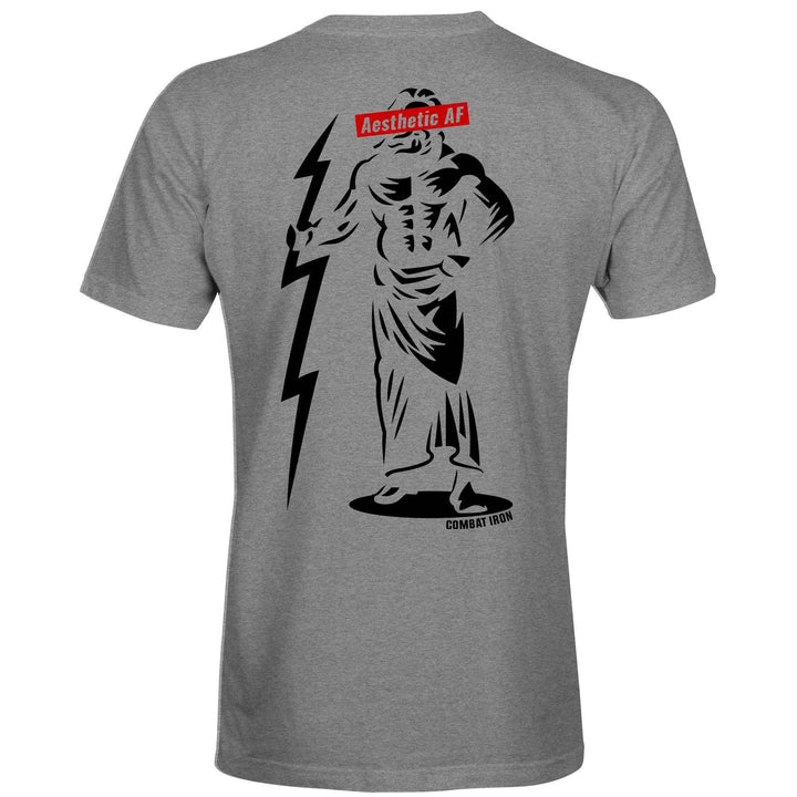 Men’s Zeus aesthetic AF t-shirt with Zeus on the front, holding a lightning #color_gray