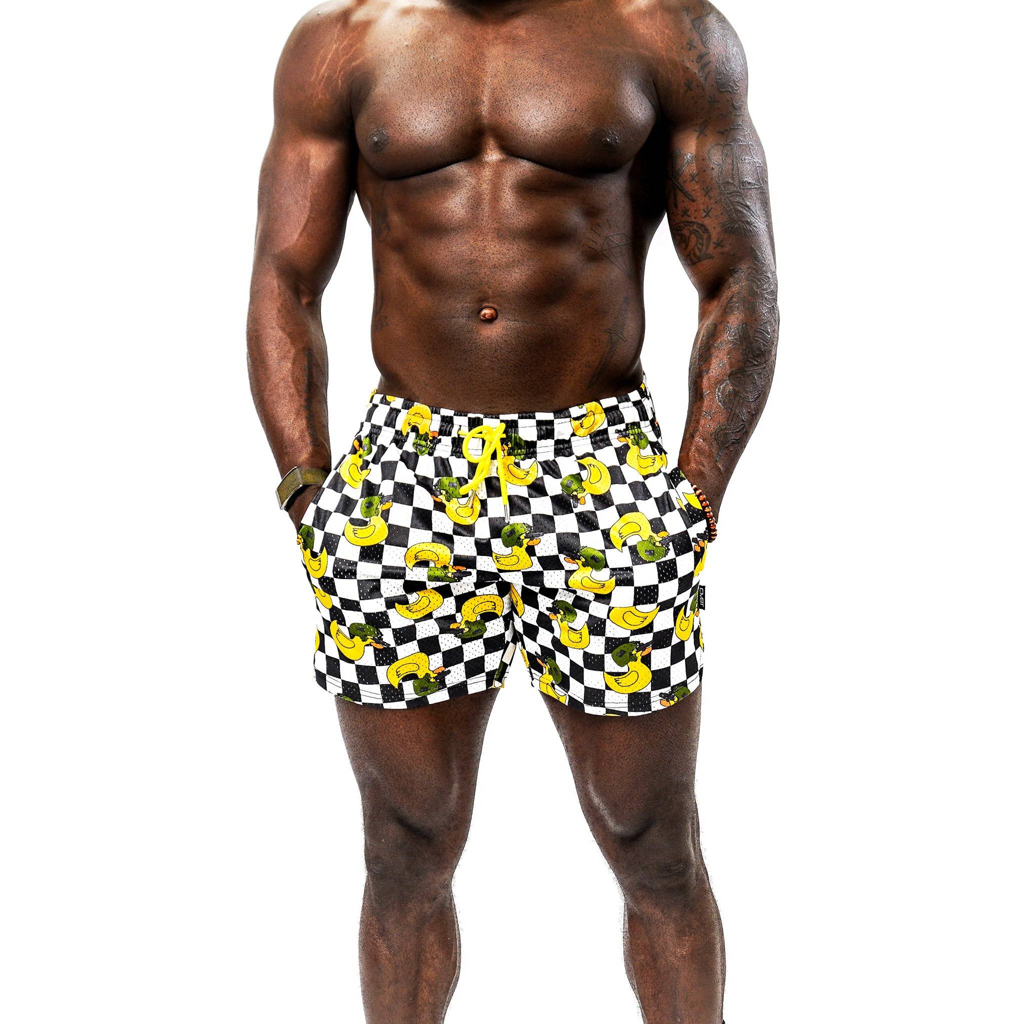 Men’s above the knee lifestyle shorts with mesh #color_tactiduck-checkered-edition