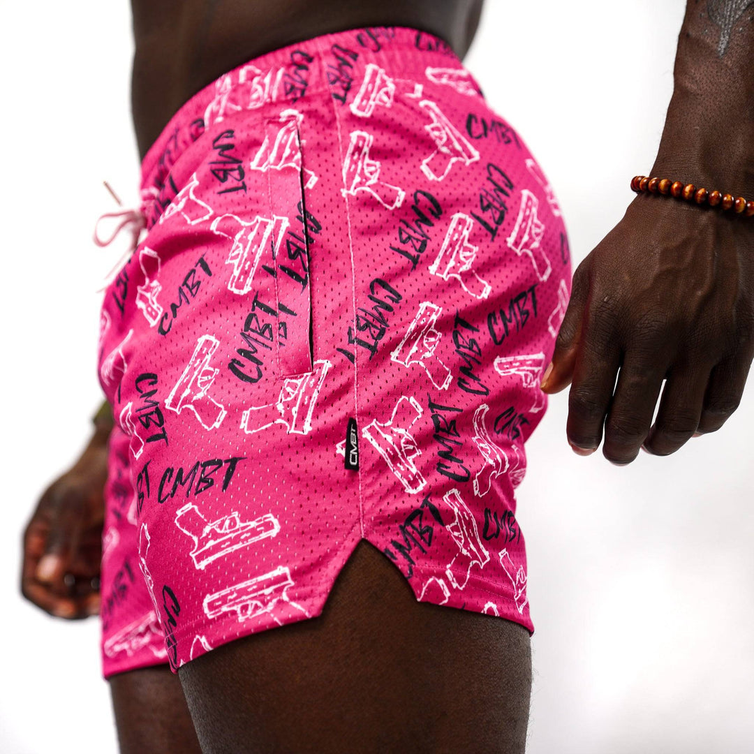 Men’s above the knee lifestyle shorts with mesh #color_pink-cmbt-pistols