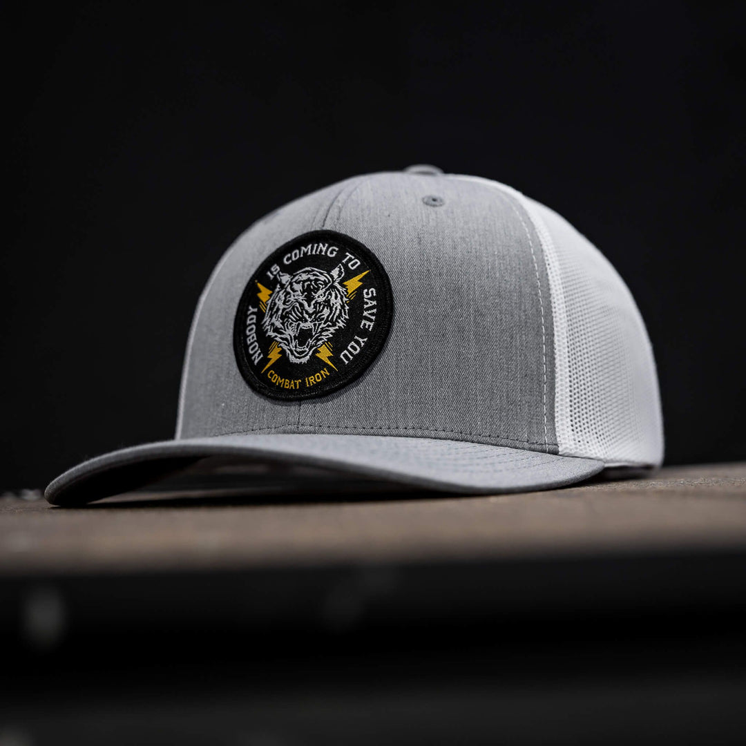 Nobody is coming to save you mid-profile snapback hat  #color_gray-white