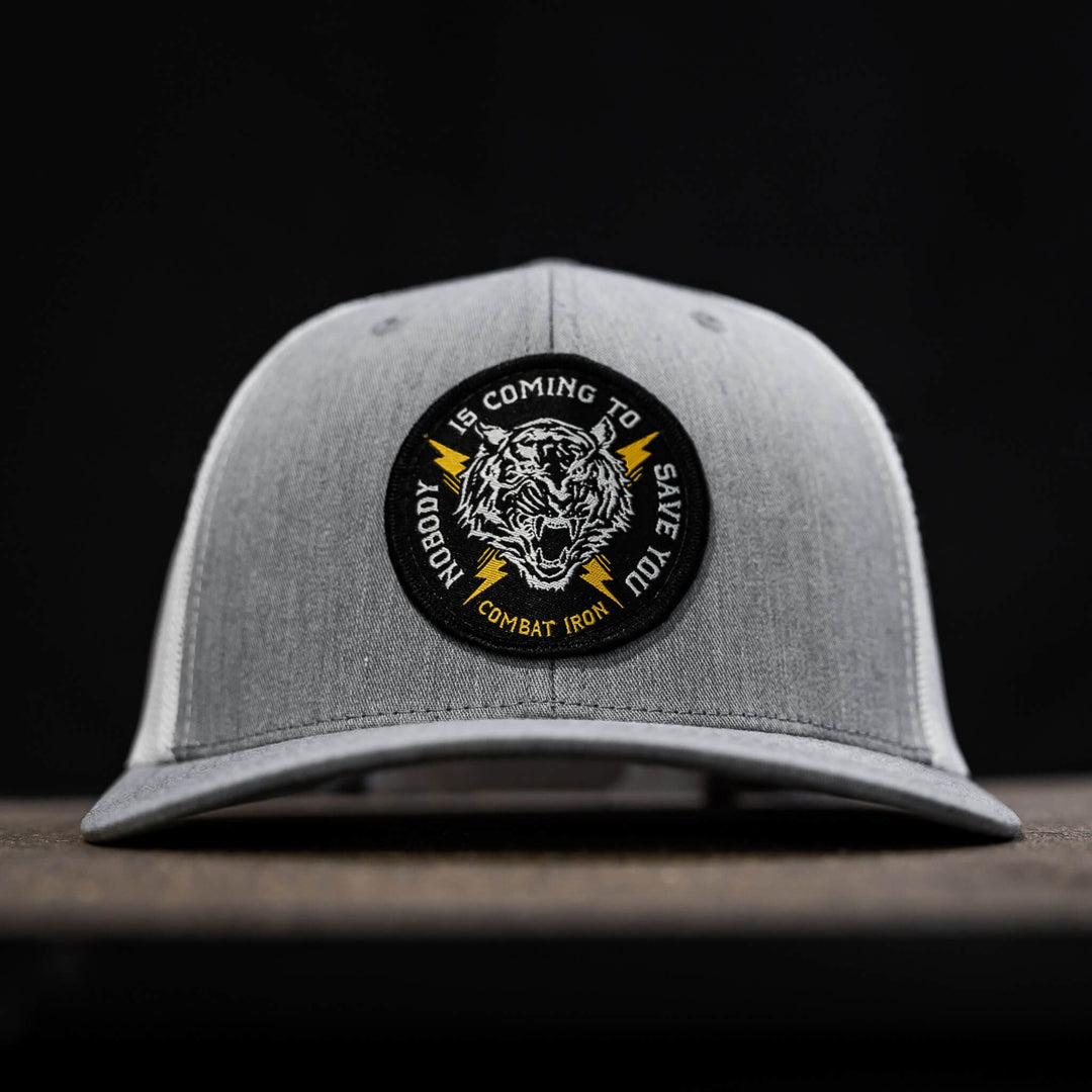 Nobody is coming to save you mid-profile snapback hat  #color_gray-white