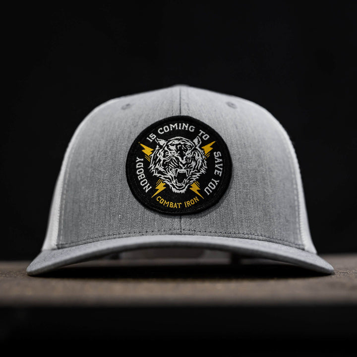 Nobody is coming to save you mid-profile snapback hat  #color_gray-white