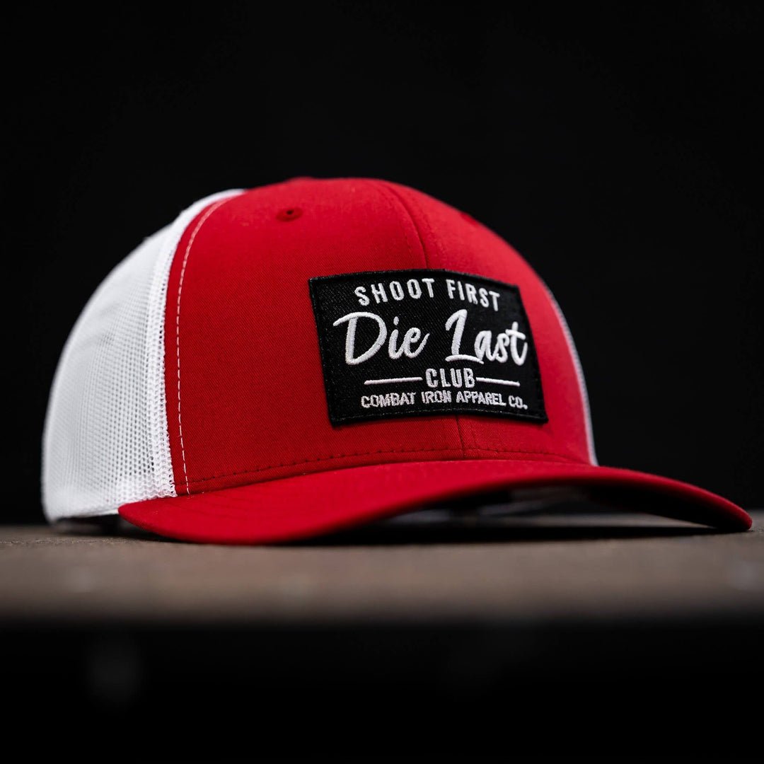 Shoot first. Die last. Club patch mid-profile mesh snapback  #color_red-white