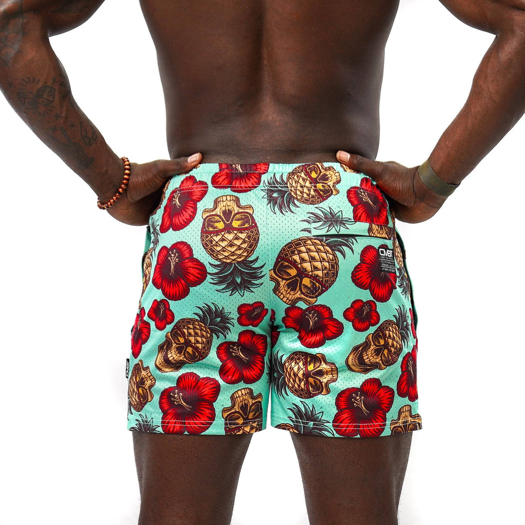 Men’s above the knee lifestyle shorts with mesh #color_teal-pineapple-express