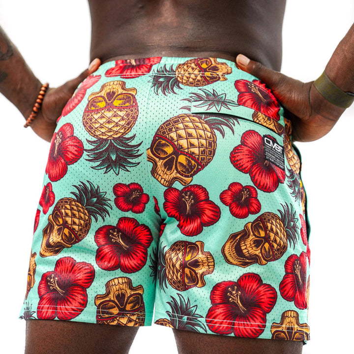 Men’s above the knee lifestyle shorts with mesh #color_teal-pineapple-express