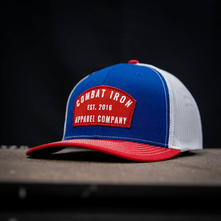 Arched Red Patch Mid-Profile Mesh Snapback Hat - Combat Iron Apparel Co.
