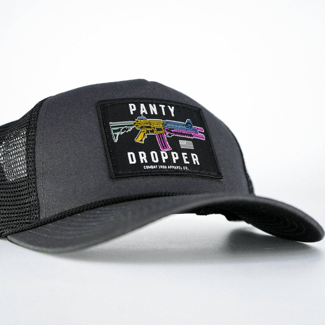 Panty dropper rifle patch retro rope snapback with mesh and camo on the front #color_gun-metal-gray-black