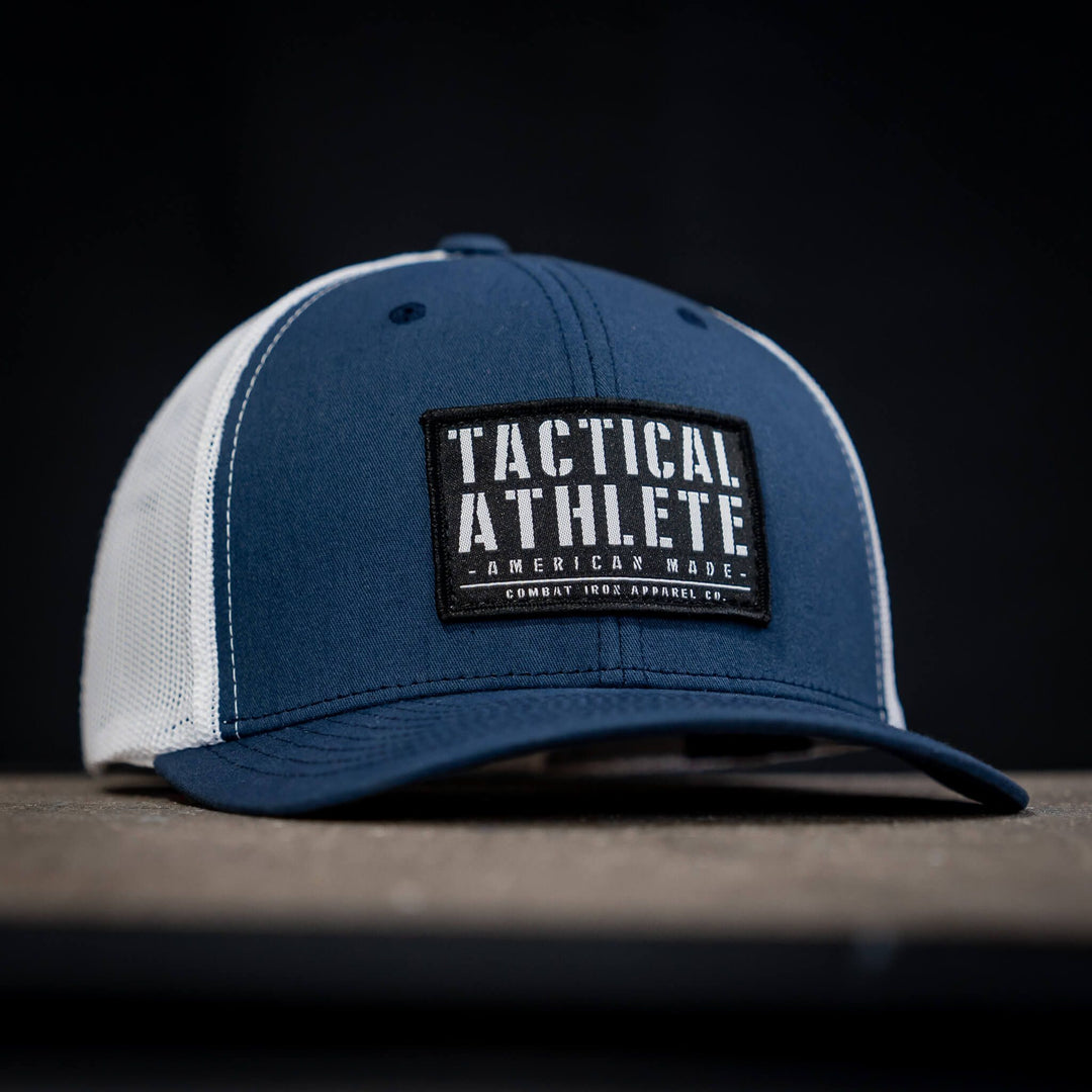 Tactical athlete American-made snapback hat #color_navy-white