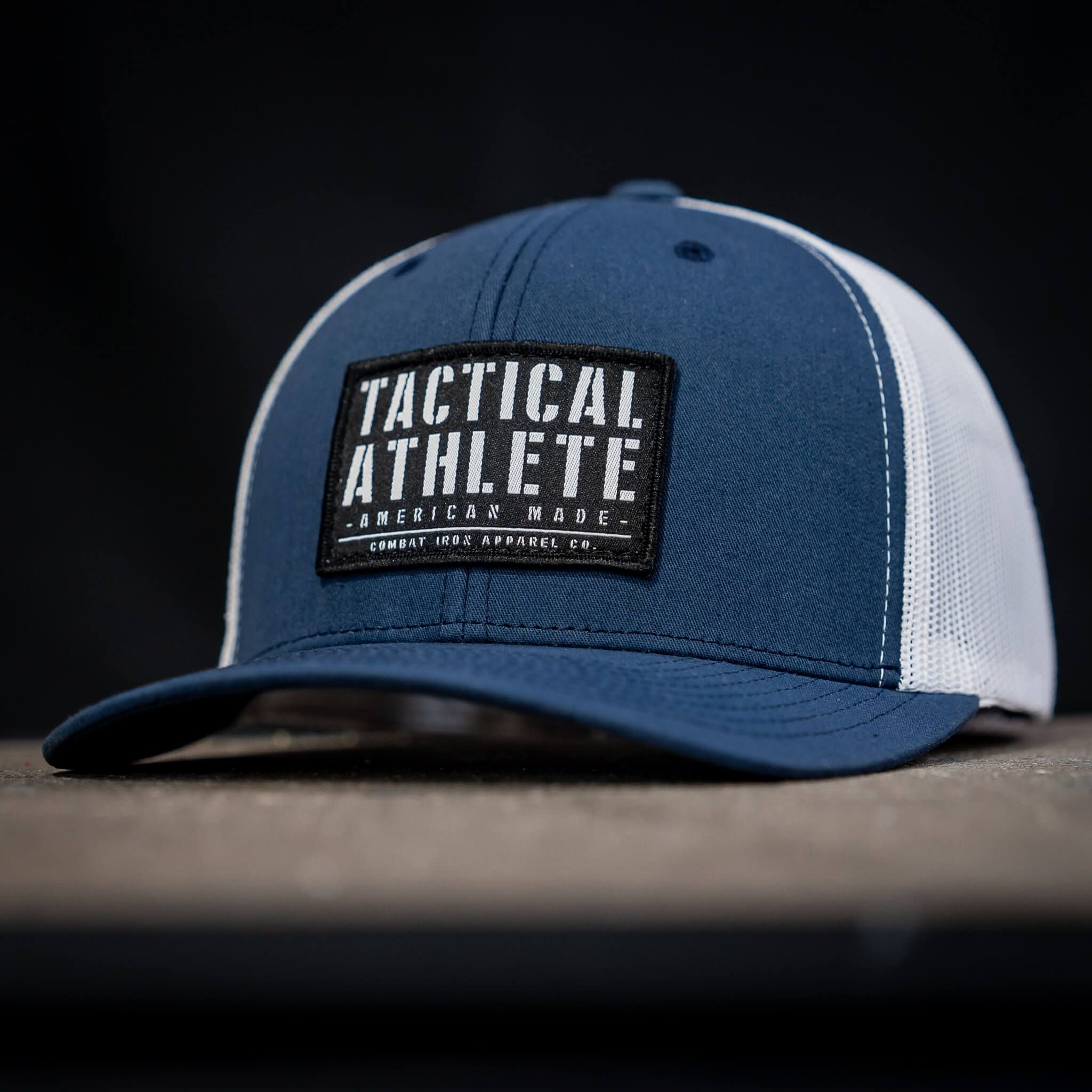 Tactical athlete American-made snapback hat #color_navy-white